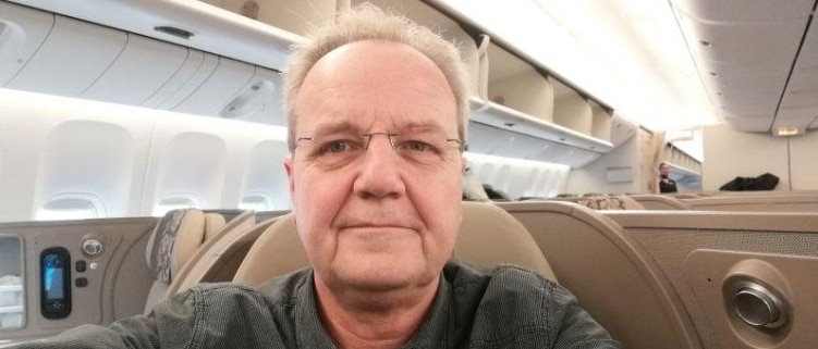 Thomas Willemsen im Flugzeug auf dem Weg nach China